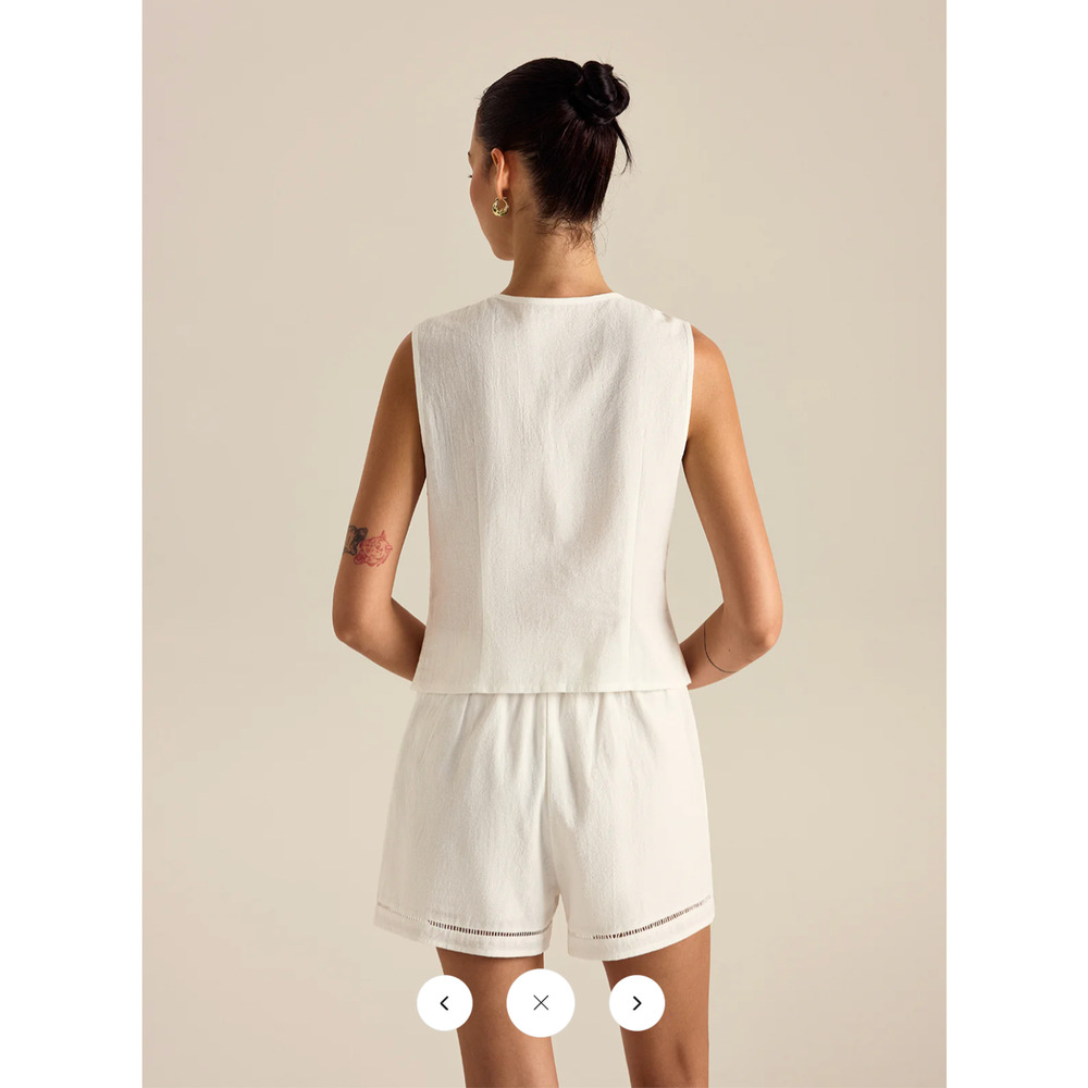 NWT commense Cotton Button Detail Vest Top With Pockets Shorts Set Sz M - Picture 5 of 5
